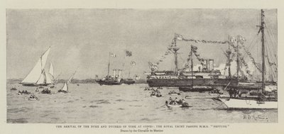 The Arrival of the Duke and Duchess of York at Cowes, the Royal Yacht passing HMS Neptune by Eduardo de Martino